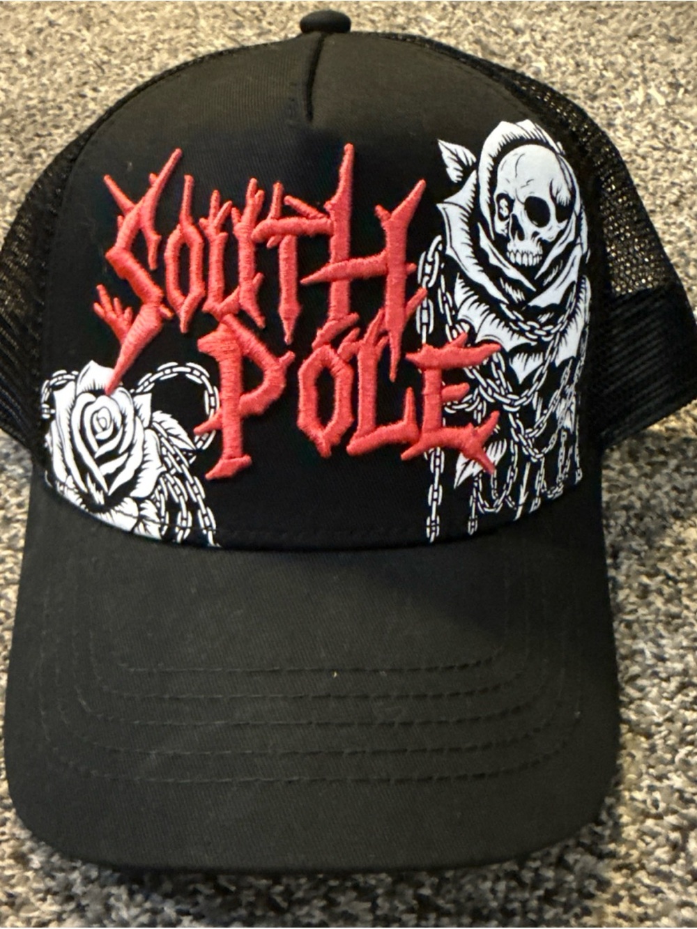 Southpole SnapBack Skull Rose Chains Graphic One Size Black Used As Display Only